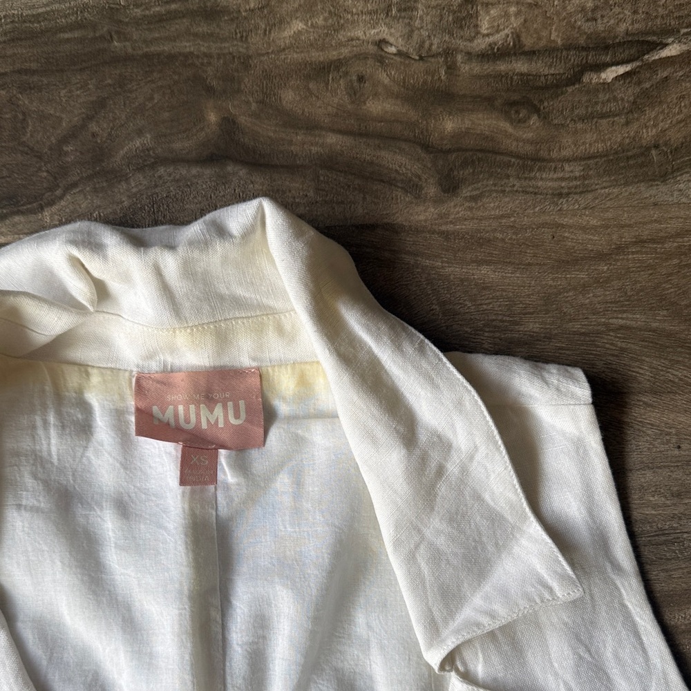 Show Me Your Mumu White Sleeveless Blazer Dress XS Linen Blend Button Front - Picture 2 of 6